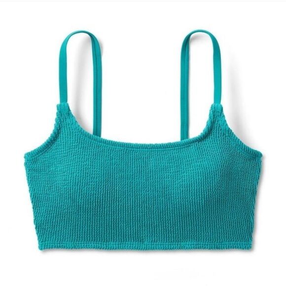 Kona Sol Turquoise Pucker Texture Square Neck Bikini Top Size Large - Picture 3 of 13